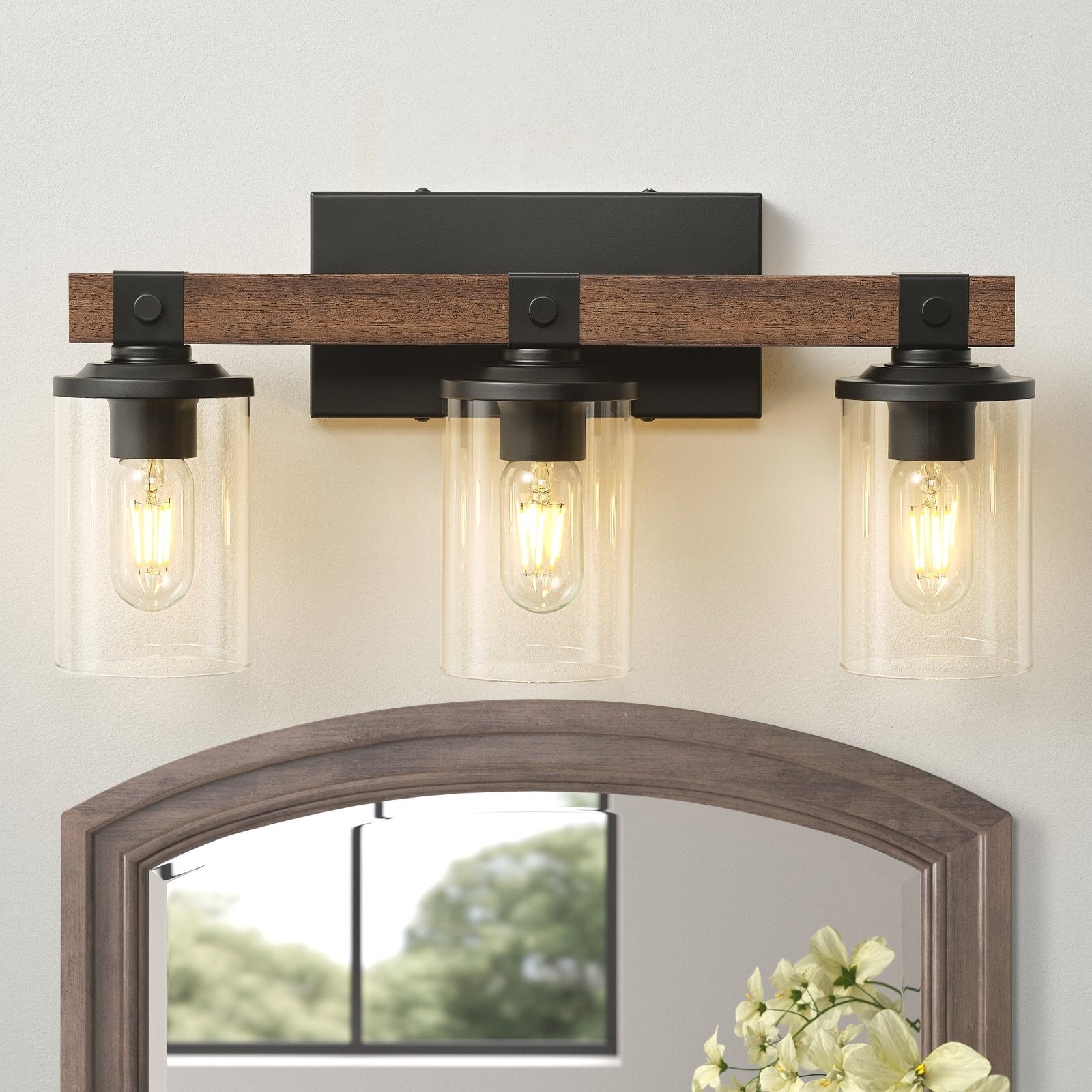 Applique murale de salle de bain Starsky 2, 3 ou 4 lampes en verre à intensité variable avec abat-jour cylindrique transparent