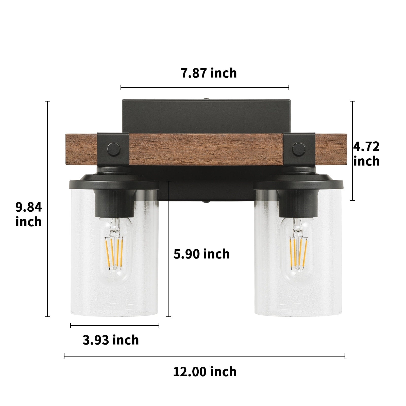 Applique murale de salle de bain Starsky 2, 3 ou 4 lampes en verre à intensité variable avec abat-jour cylindrique transparent