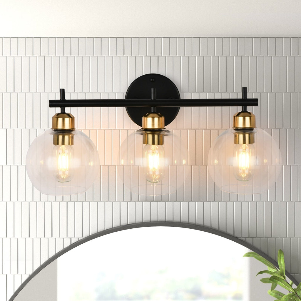 Applique de salle de bain moderne Starsky à 4 lumières et intensité variable avec abat-jour en verre globe