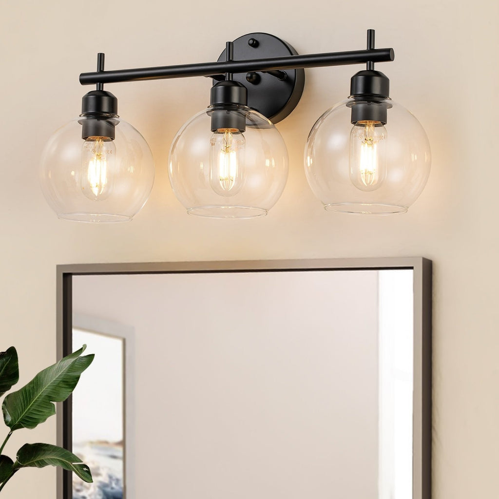Applique de salle de bain moderne Starsky à 4 lumières et intensité variable avec abat-jour en verre globe