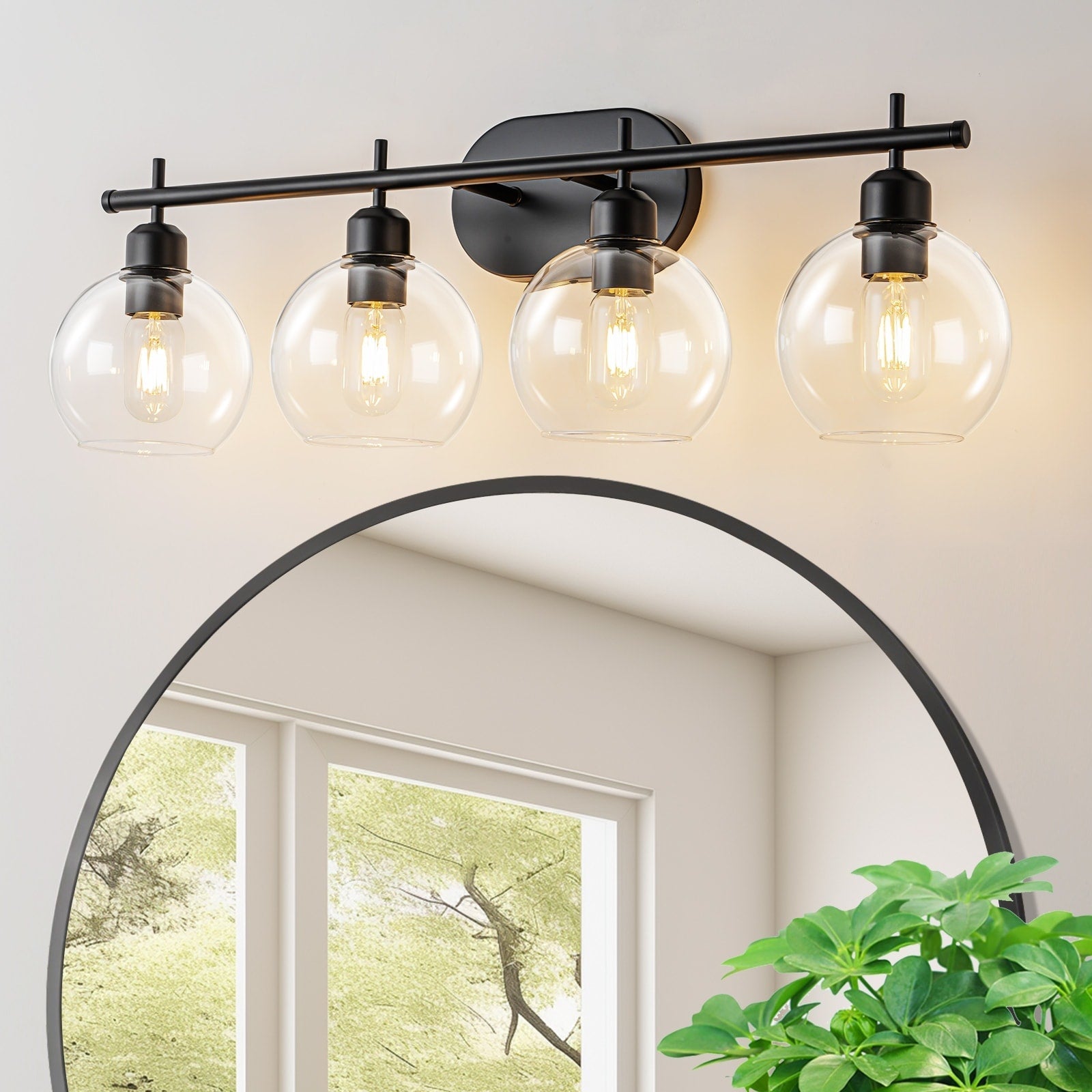 Applique de salle de bain moderne Starsky à 4 lumières et intensité variable avec abat-jour en verre globe