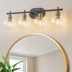 Applique de salle de bain moderne Starsky à 4 lumières et intensité variable avec abat-jour en verre globe
