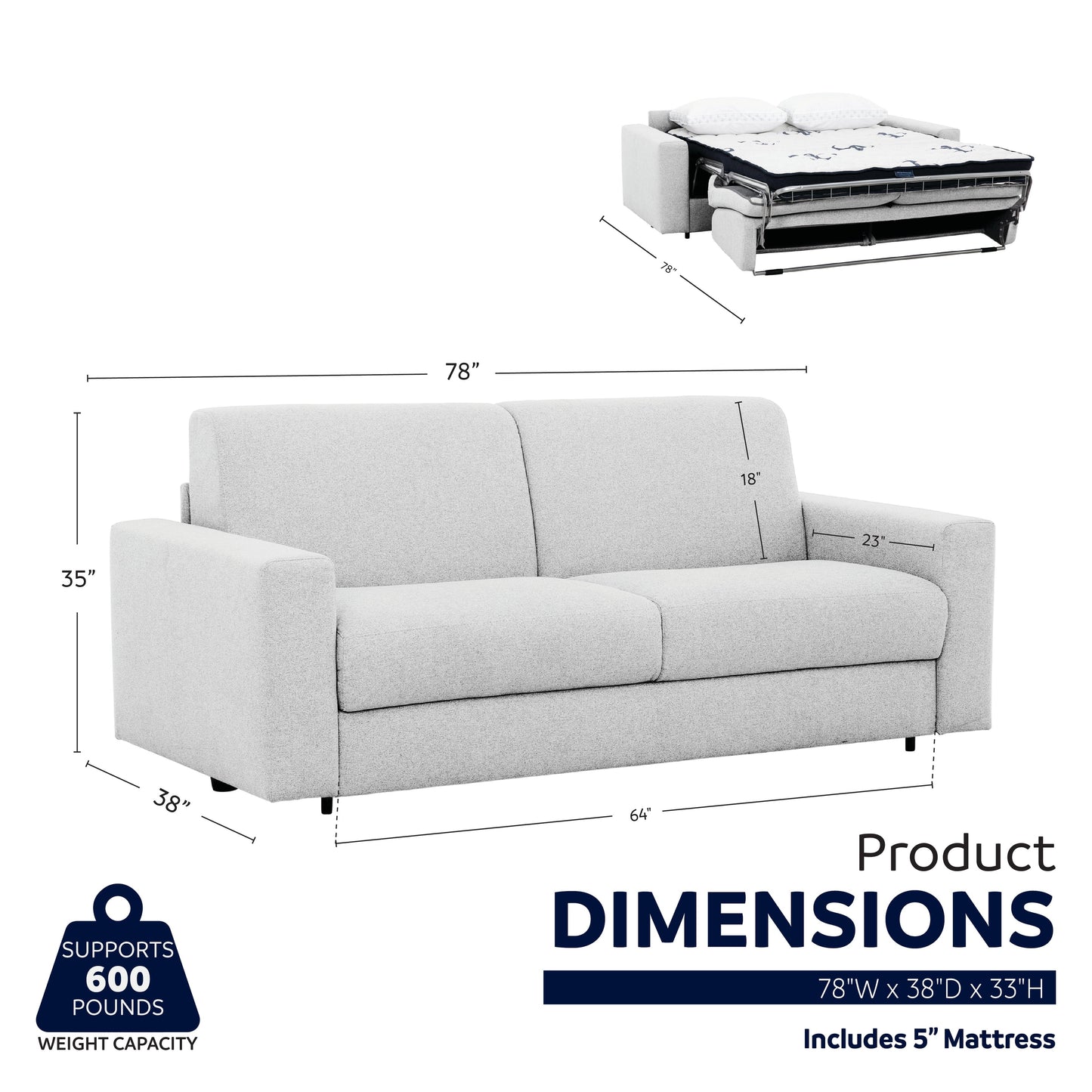 Canapé-lit double Stearns &amp; Foster® Giotto de 78 po avec matelas en mousse à mémoire de forme