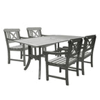 Ensemble de salle à manger de patio 5 pièces en bois gris délavé de style ferme Stefanos