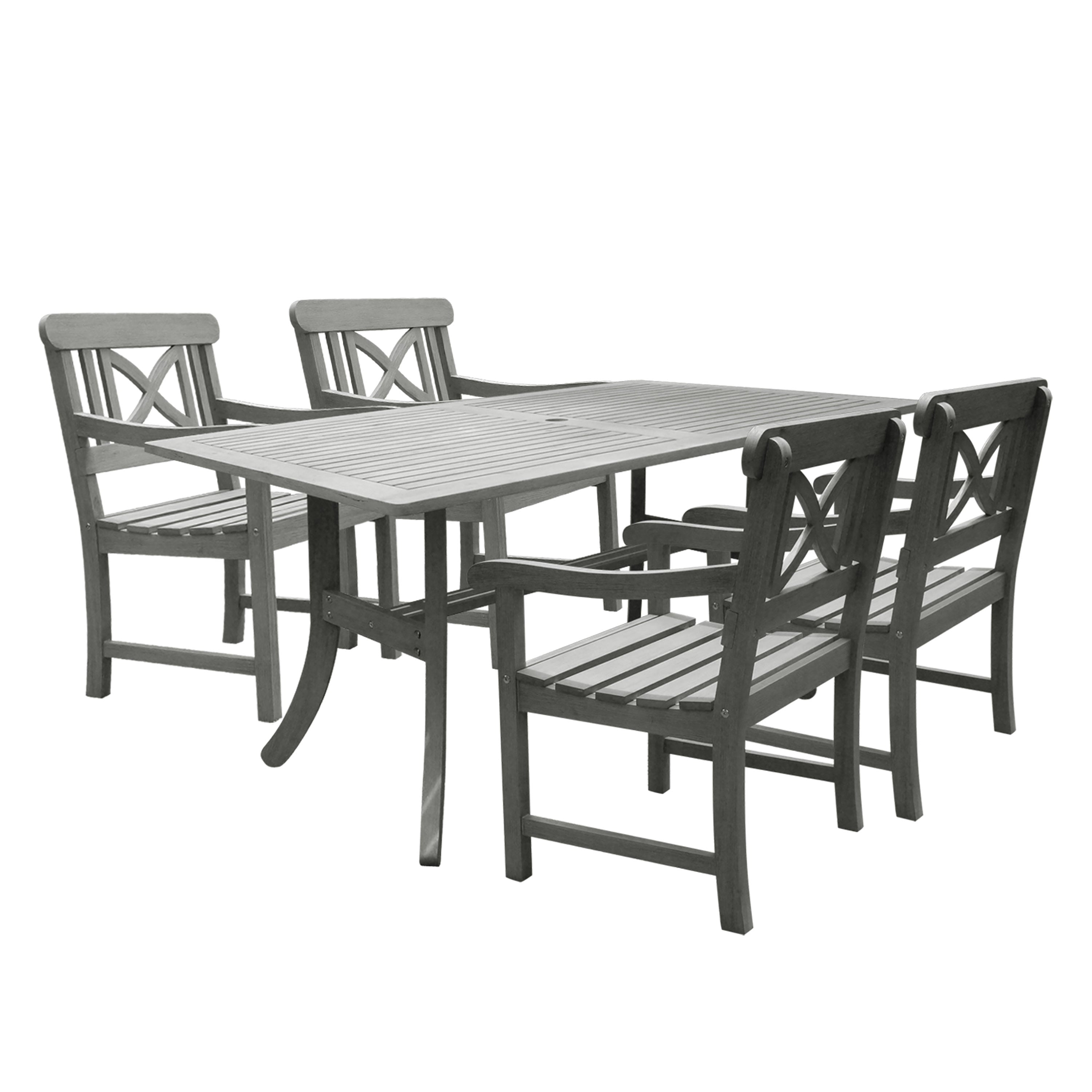 Ensemble de salle à manger de patio 5 pièces en bois gris délavé de style ferme Stefanos