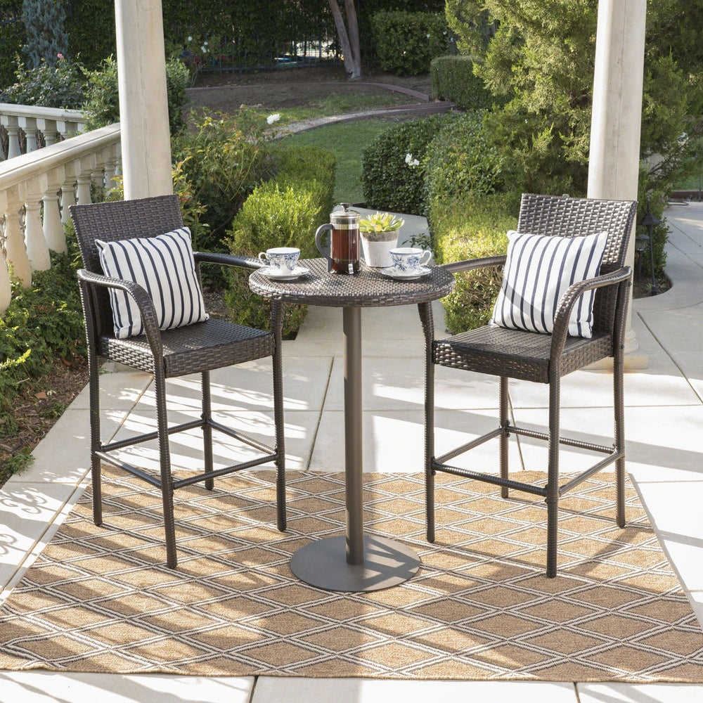 Ensemble de bar rond Stella Outdoor 3 pièces en osier de 26 pouces par Christopher Knight Home