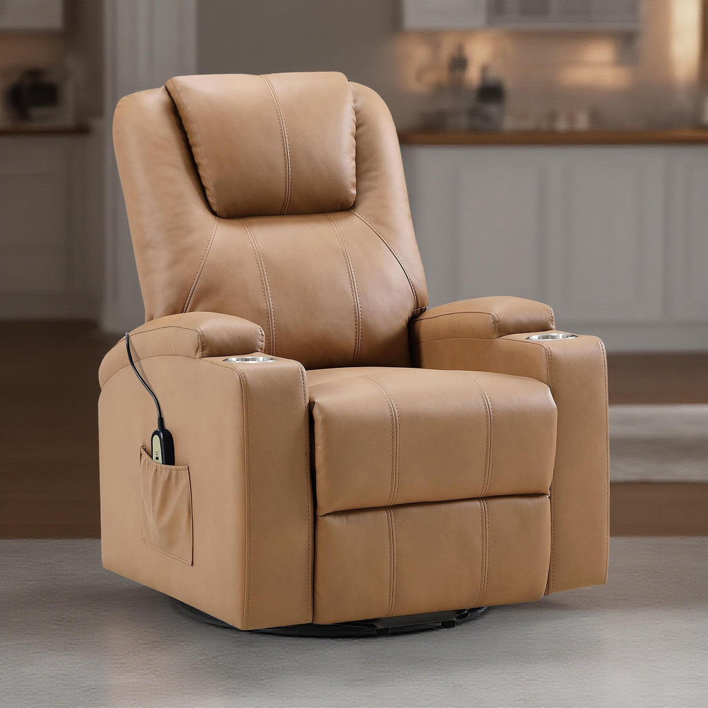 Fauteuil inclinable électrique Stoy, massant, 91 cm, similicuir marron
