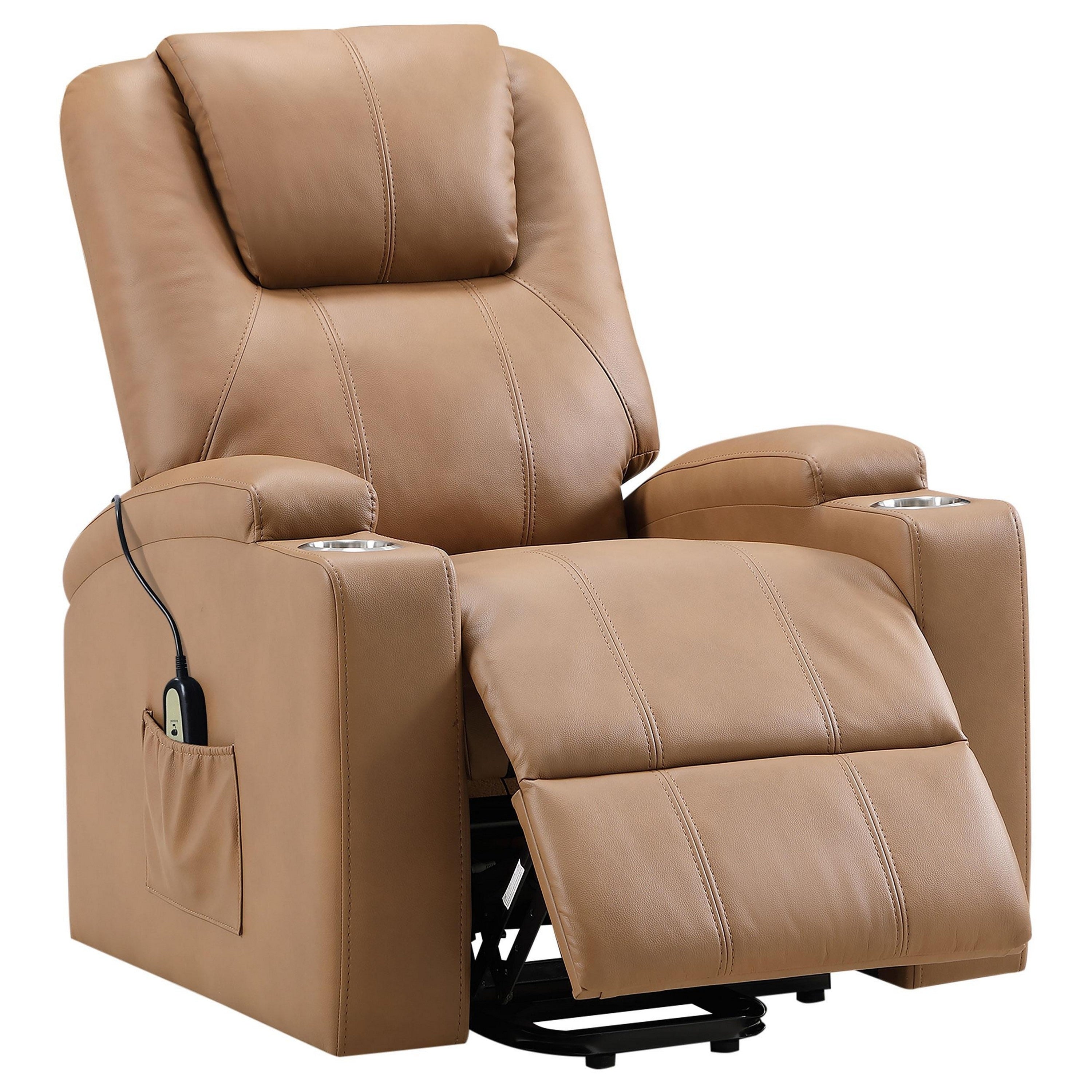 Fauteuil inclinable électrique Stoy, massant, 91 cm, similicuir marron