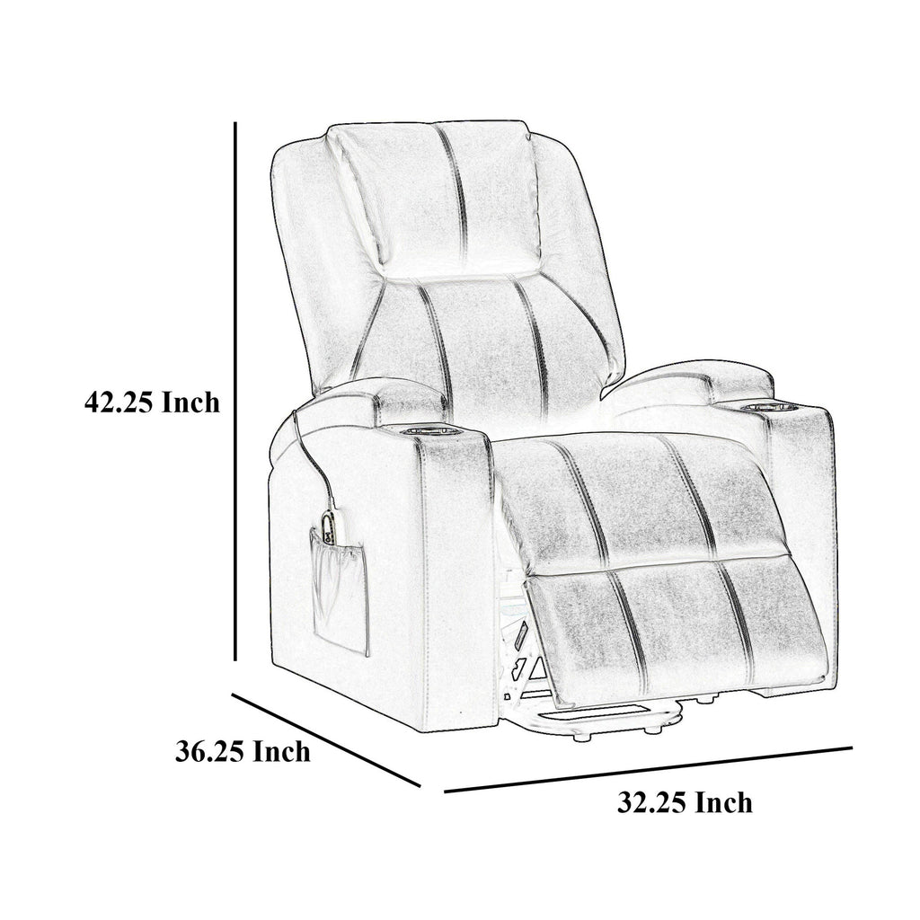 Fauteuil inclinable électrique Stoy, massant, 91 cm, similicuir marron