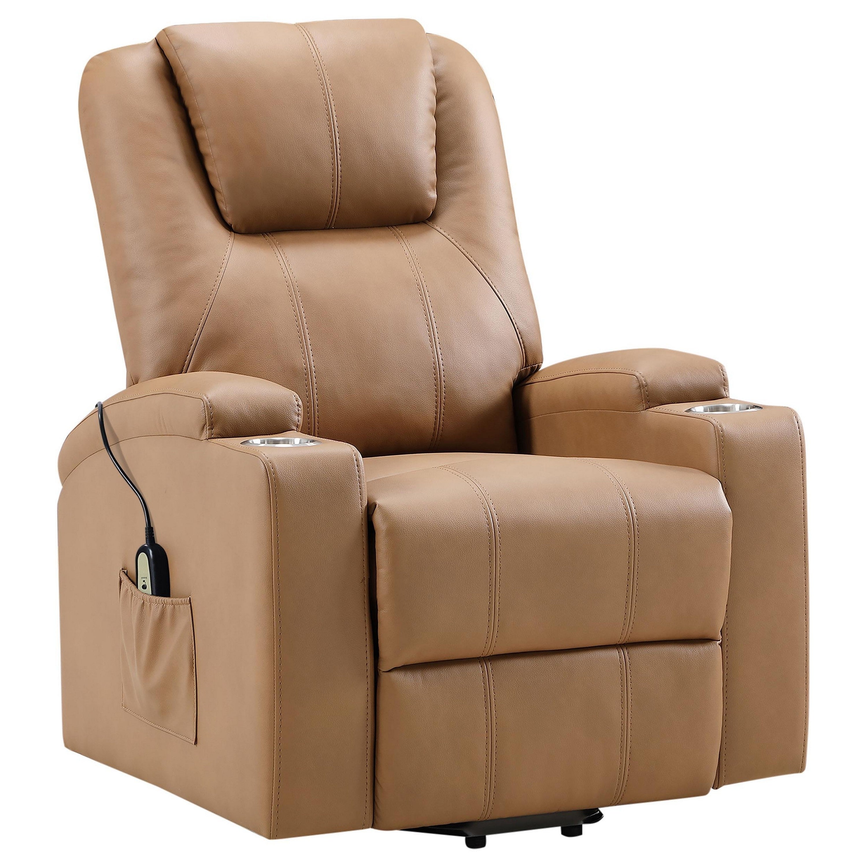 Fauteuil inclinable électrique Stoy, massant, 91 cm, similicuir marron