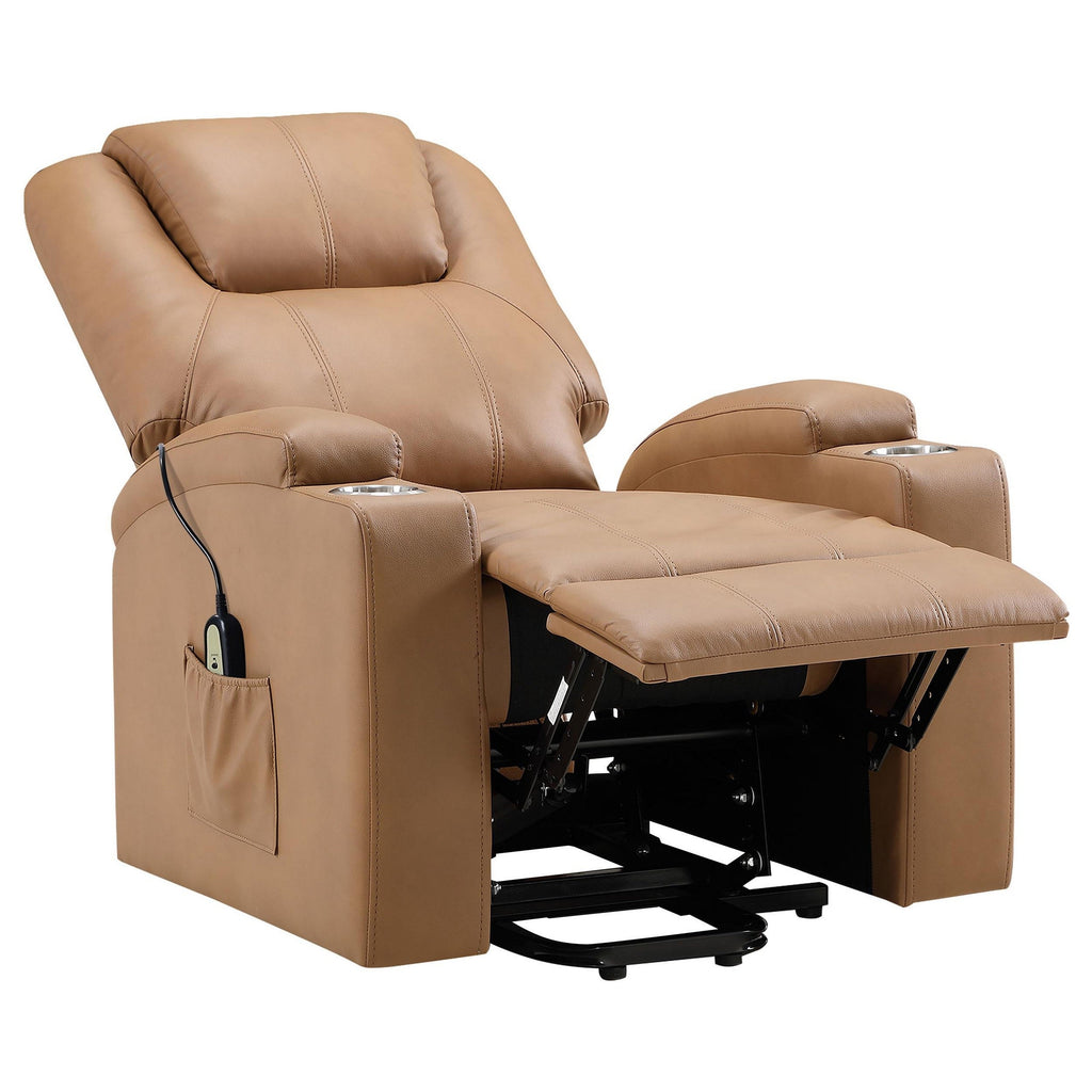 Fauteuil inclinable électrique Stoy, massant, 91 cm, similicuir marron