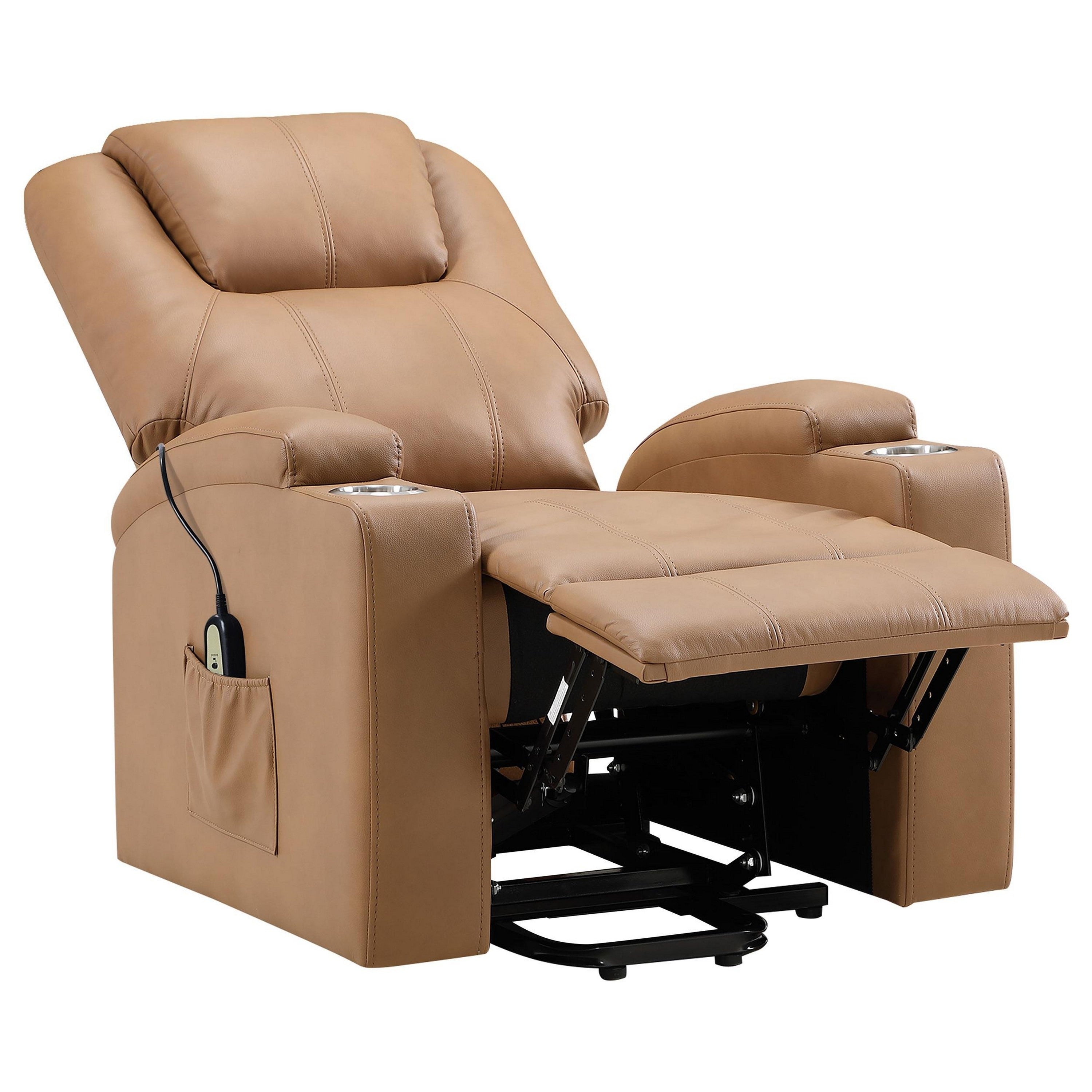 Fauteuil inclinable électrique Stoy, massant, 91 cm, similicuir marron