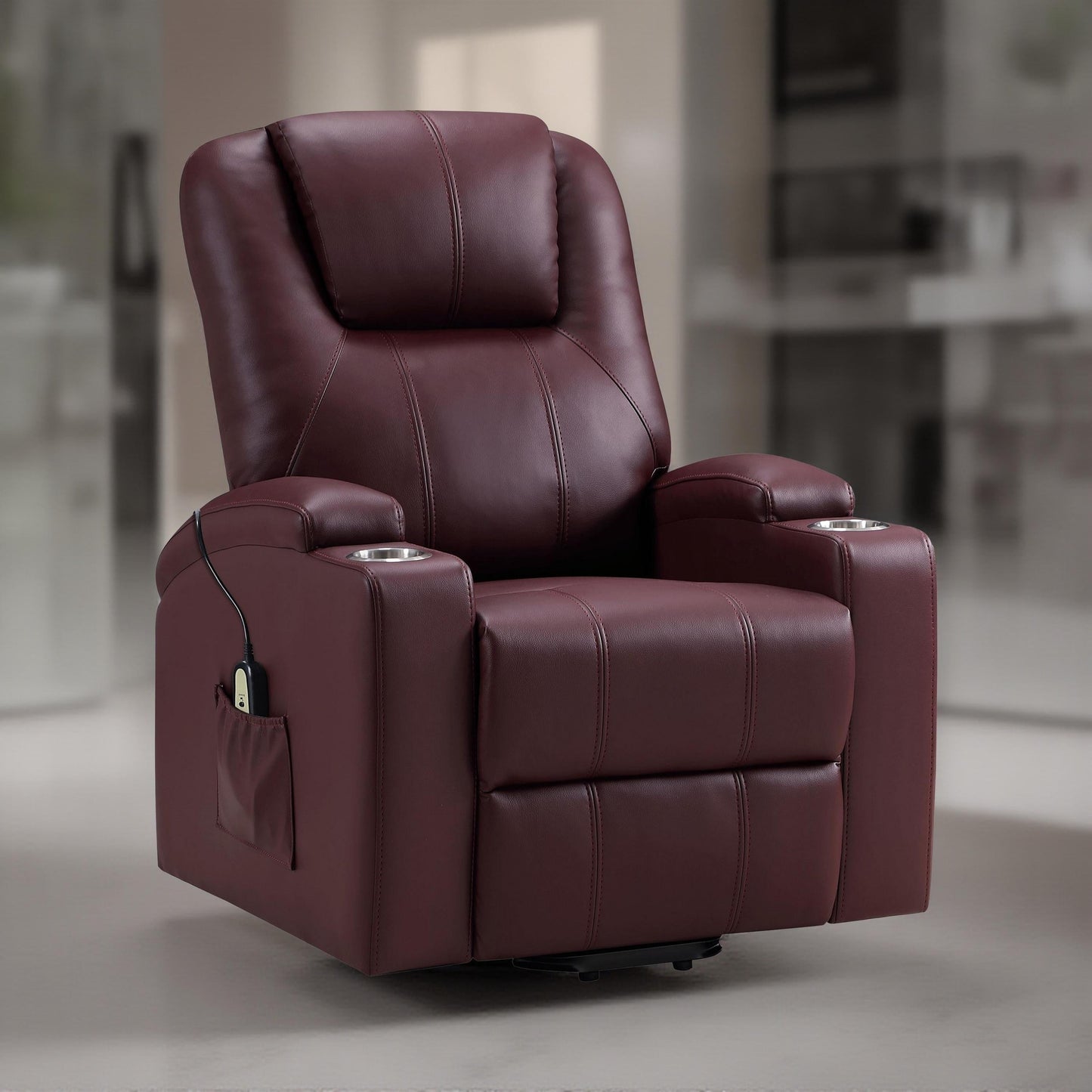 Fauteuil inclinable électrique Stoy Power Lift, massage, 91 cm, similicuir rouge vin