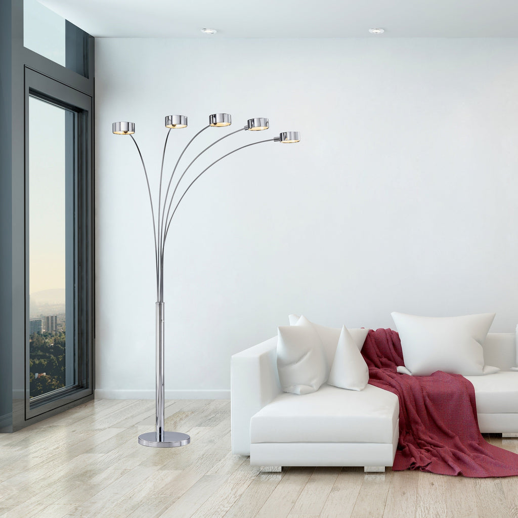 Lampadaire arqué 5 lumières Charlie de Strick &amp; Bolton en acier brossé