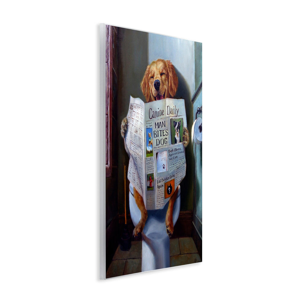 Plaque murale amusante représentant un chien Stupell lisant le journal sur les toilettes, fabriquée aux États-Unis.