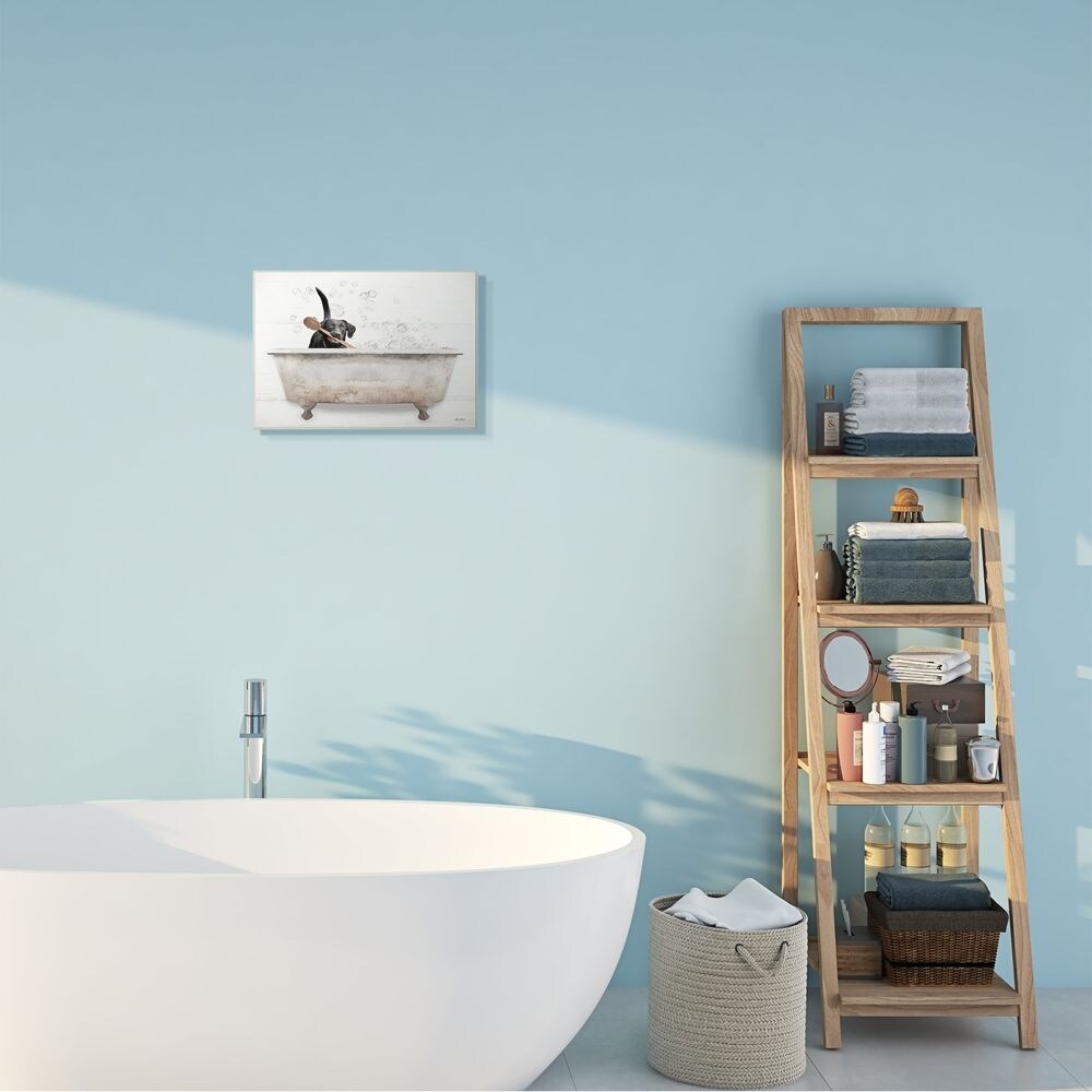 Décoration murale en bois avec motif Labrador heureux dans un bain moussant rustique - Multicolore