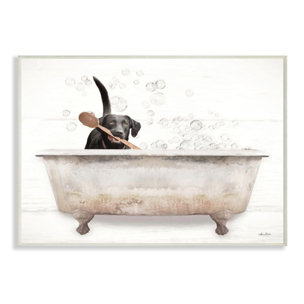 Décoration murale en bois avec motif Labrador heureux dans un bain moussant rustique - Multicolore