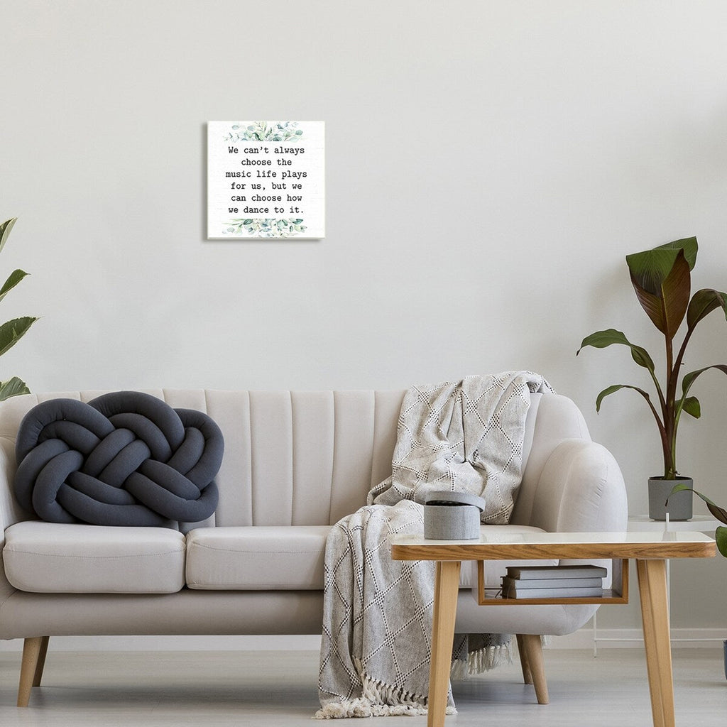 Décoration murale en bois avec citation inspirante « Musique et vie » de Stupell, composition botanique mixte, création Lettered and Lined - Blanc
