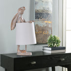 Lampe de bureau StyleCraft Malta en cuivre blanc délavé, motif lapin
