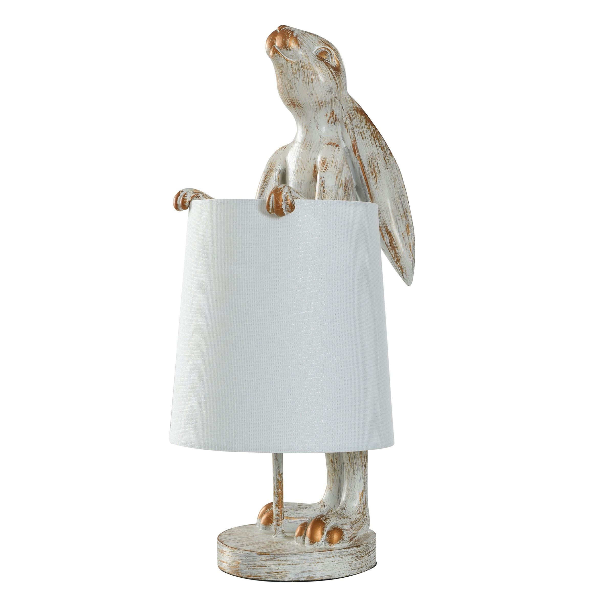 Lampe de bureau StyleCraft Malta en cuivre blanc délavé, motif lapin