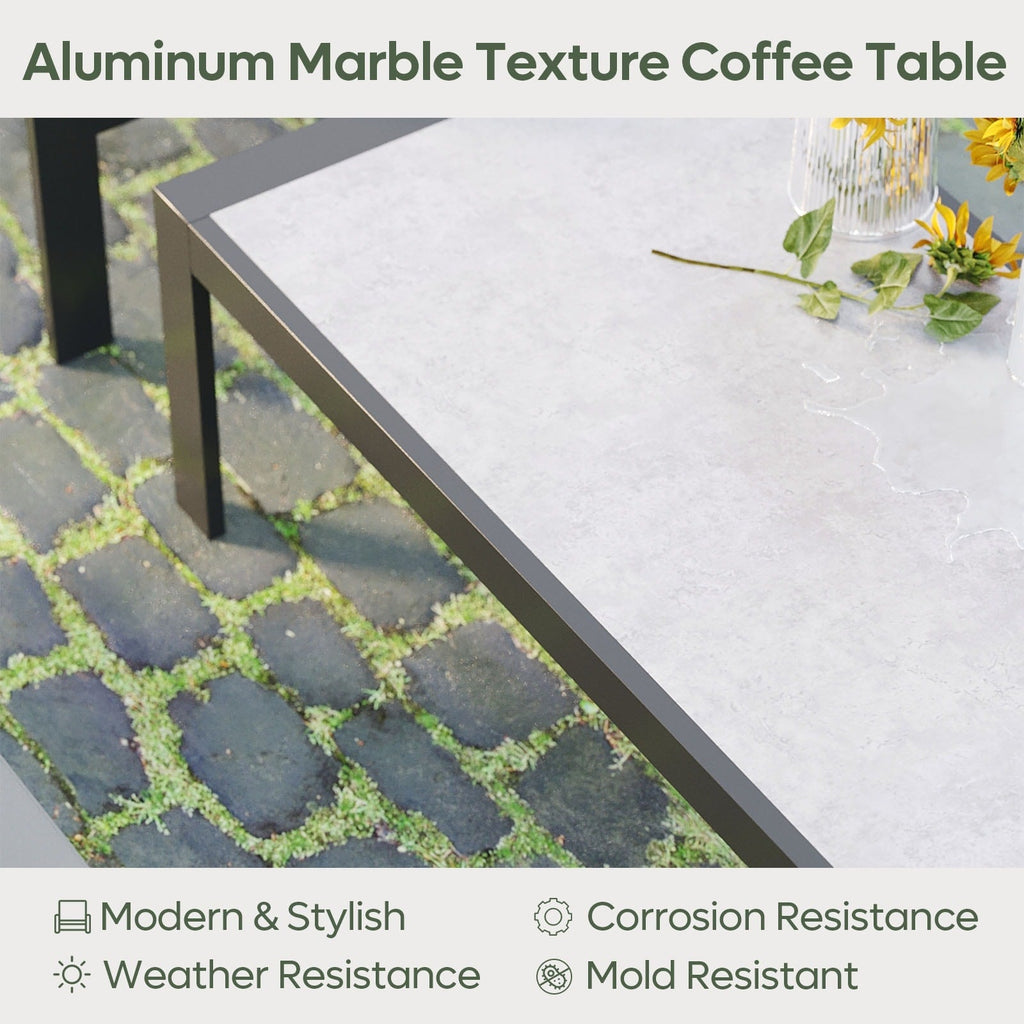 Ensemble de salon de jardin 4 pièces en aluminium pour 4 personnes avec coussins, table basse à LED et causeuse