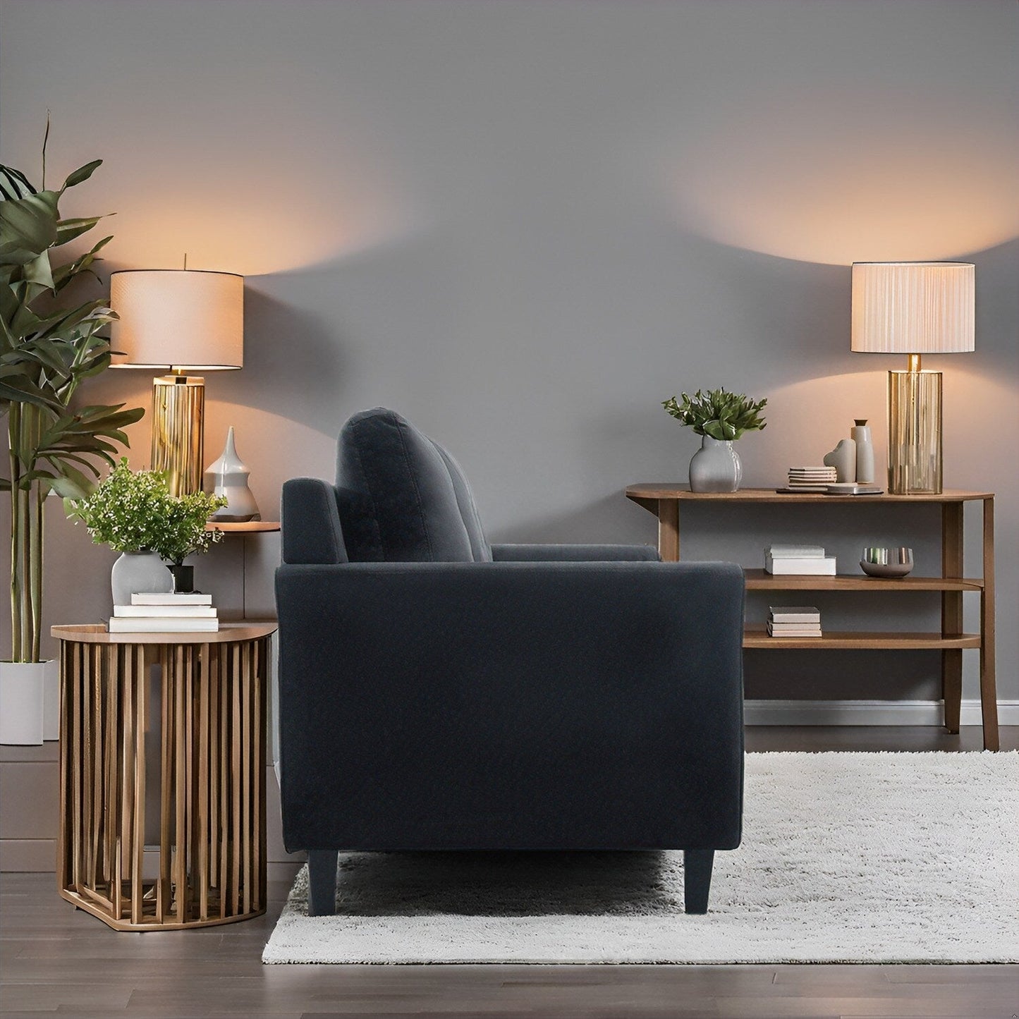 Canapé élégant combiné : canapé Chesterfield avec accoudoirs roulés et accoudoirs évasés capitonnés en microfibre pour petits espaces