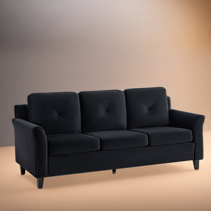 Canapé élégant combiné : canapé Chesterfield avec accoudoirs roulés et accoudoirs évasés capitonnés en microfibre pour petits espaces