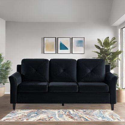 Canapé élégant combiné : canapé Chesterfield avec accoudoirs roulés et accoudoirs évasés capitonnés en microfibre pour petits espaces