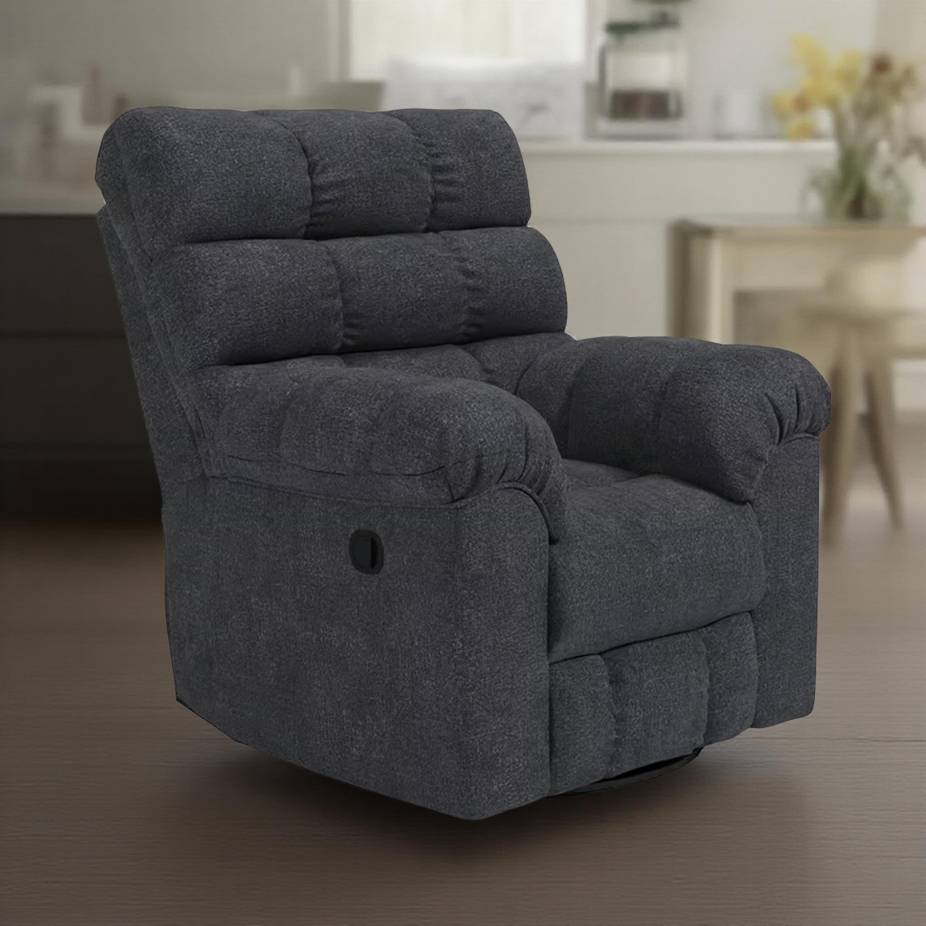 Fauteuil inclinable manuel pivotant Sub, polyester capitonné bleu marine biscuit