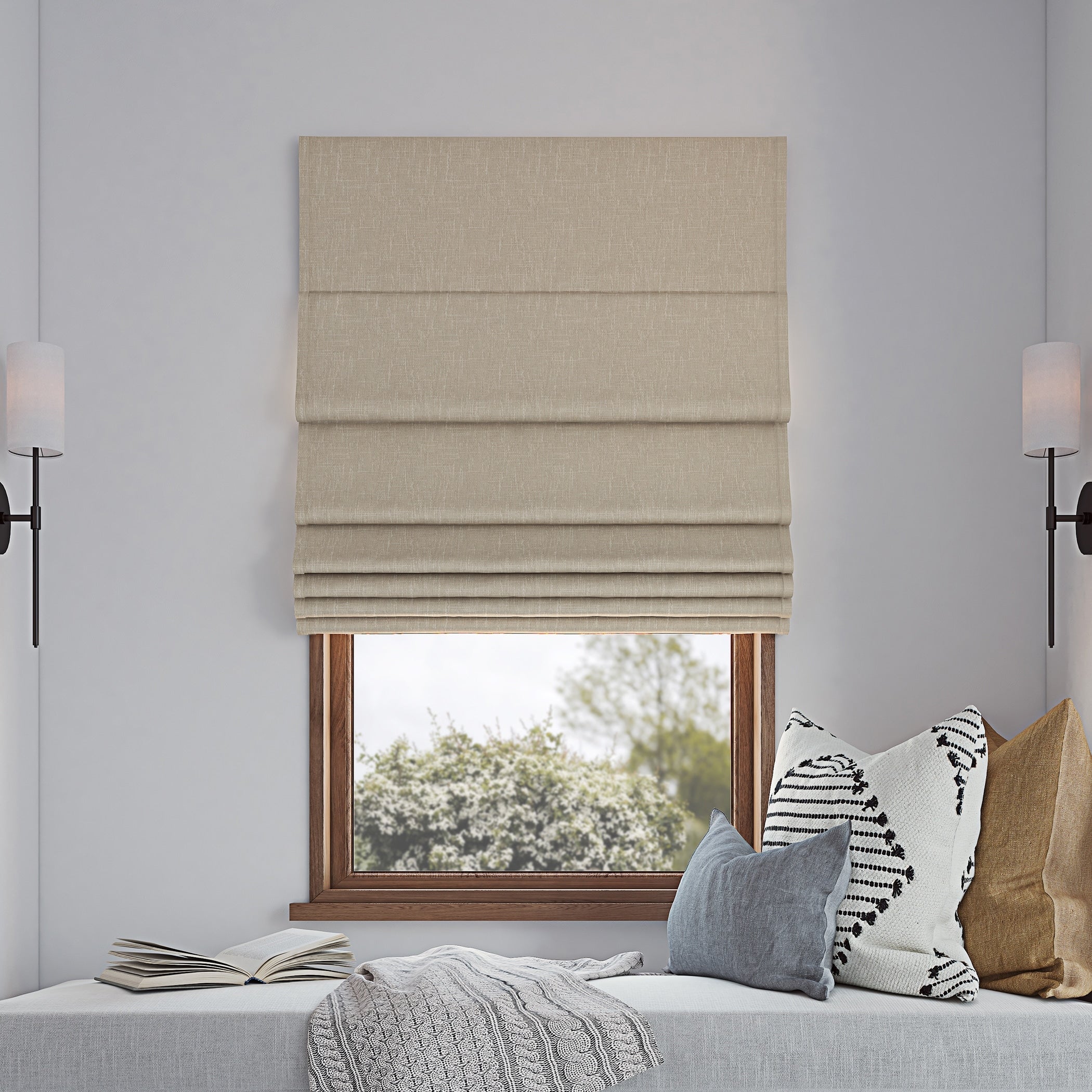 Store romain texturé sans fil Sun Zero Pryer, occultant total