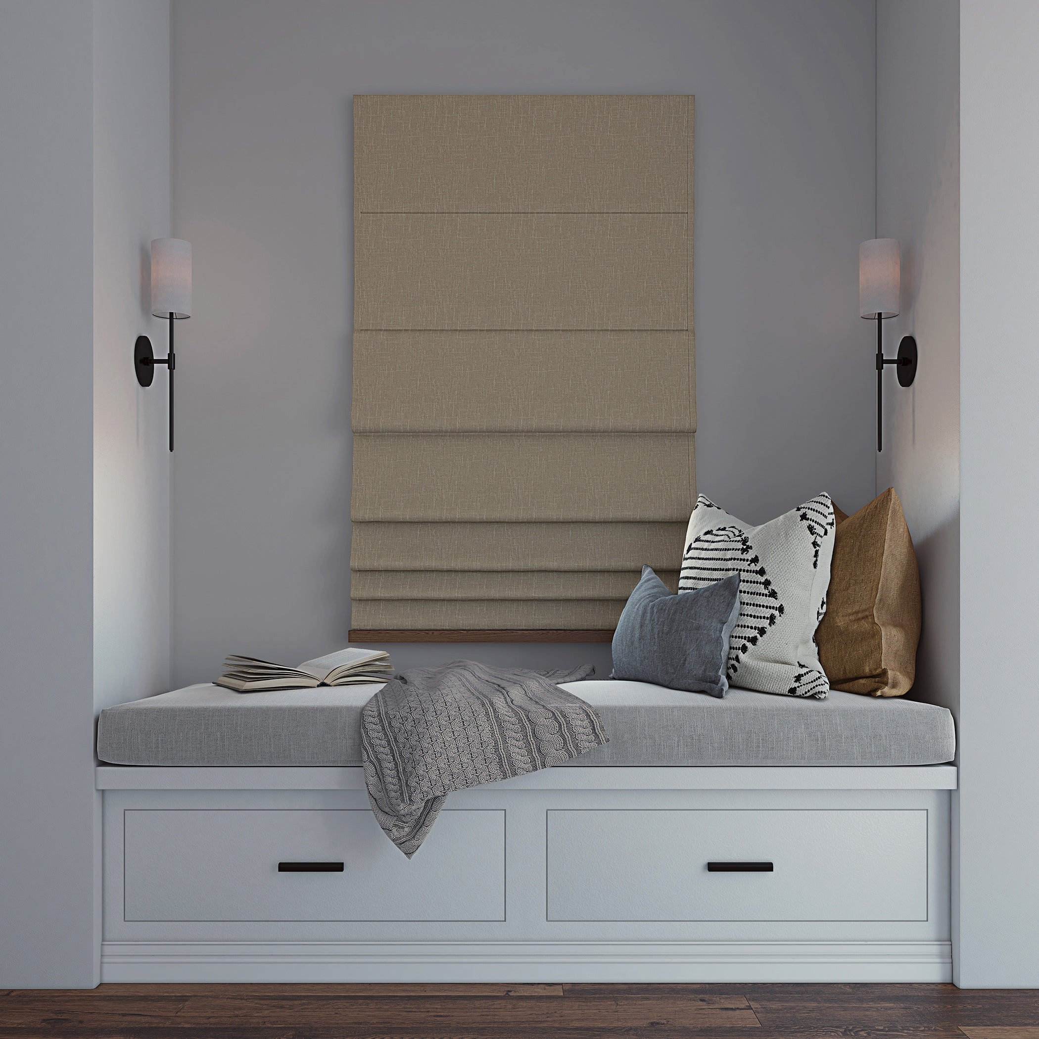 Store romain texturé sans fil Sun Zero Pryer, occultant total