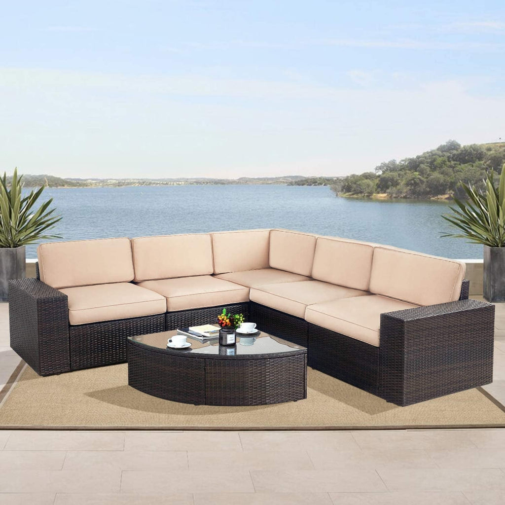 Ensemble de canapés d'extérieur 6 pièces en rotin marron Suncrown avec table