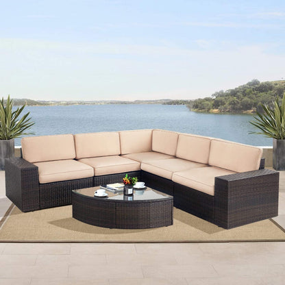 Ensemble de canapés d'extérieur 6 pièces en rotin marron Suncrown avec table