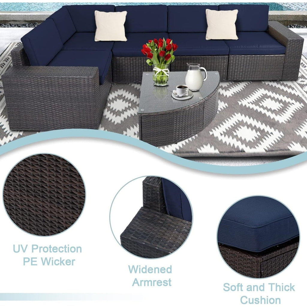 Ensemble de canapés d'extérieur 6 pièces en rotin marron Suncrown avec table
