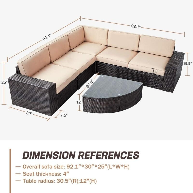 Ensemble de canapés d'extérieur 6 pièces en rotin marron Suncrown avec table