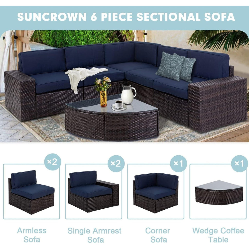 Ensemble de canapés d'extérieur 6 pièces en rotin marron Suncrown avec table