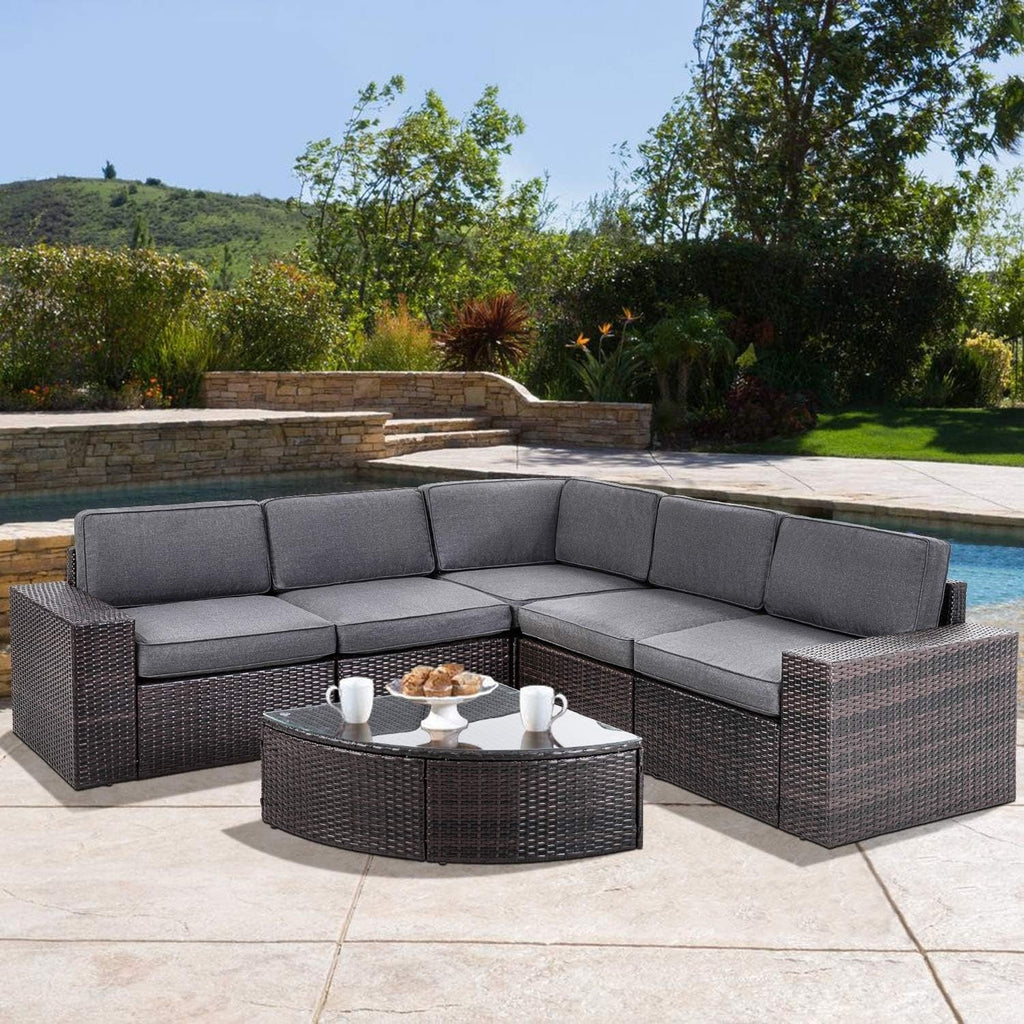 Ensemble de canapés d'extérieur 6 pièces en rotin marron Suncrown avec table
