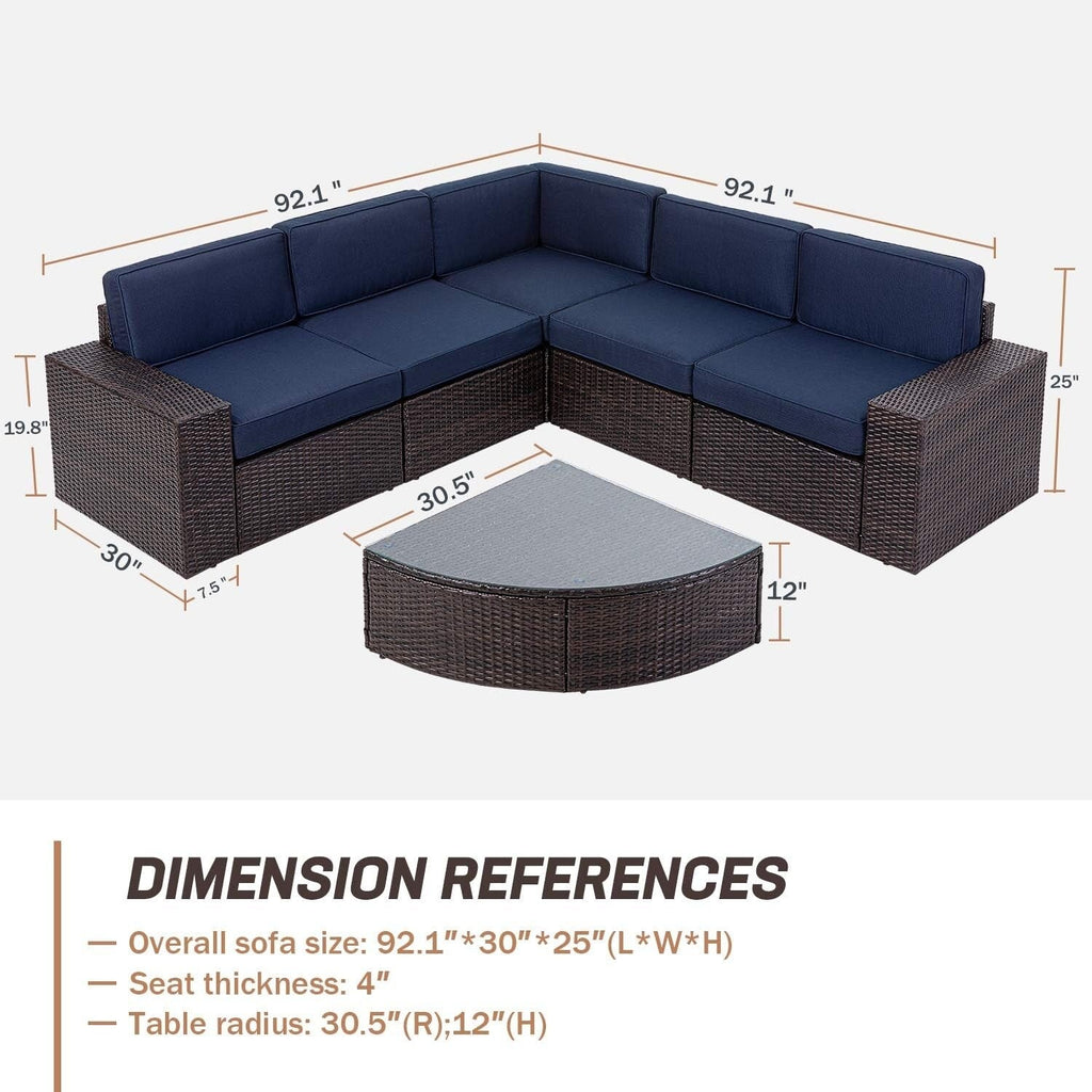 Ensemble de canapés d'extérieur 6 pièces en rotin marron Suncrown avec table