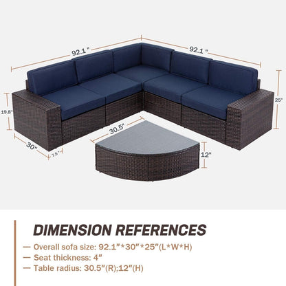 Ensemble de canapés d'extérieur 6 pièces en rotin marron Suncrown avec table