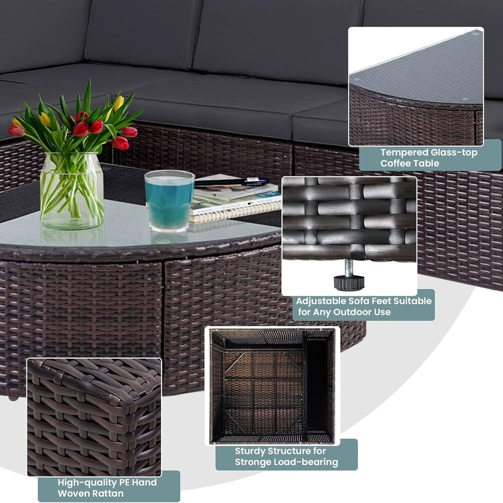 Ensemble de canapés d'extérieur 6 pièces en rotin marron Suncrown avec table