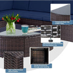 Ensemble de canapés d'extérieur 6 pièces en rotin marron Suncrown avec table