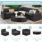 Ensemble de canapés d'extérieur 6 pièces en rotin marron Suncrown avec table