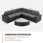 Ensemble de canapés d'extérieur 6 pièces en rotin marron Suncrown avec table