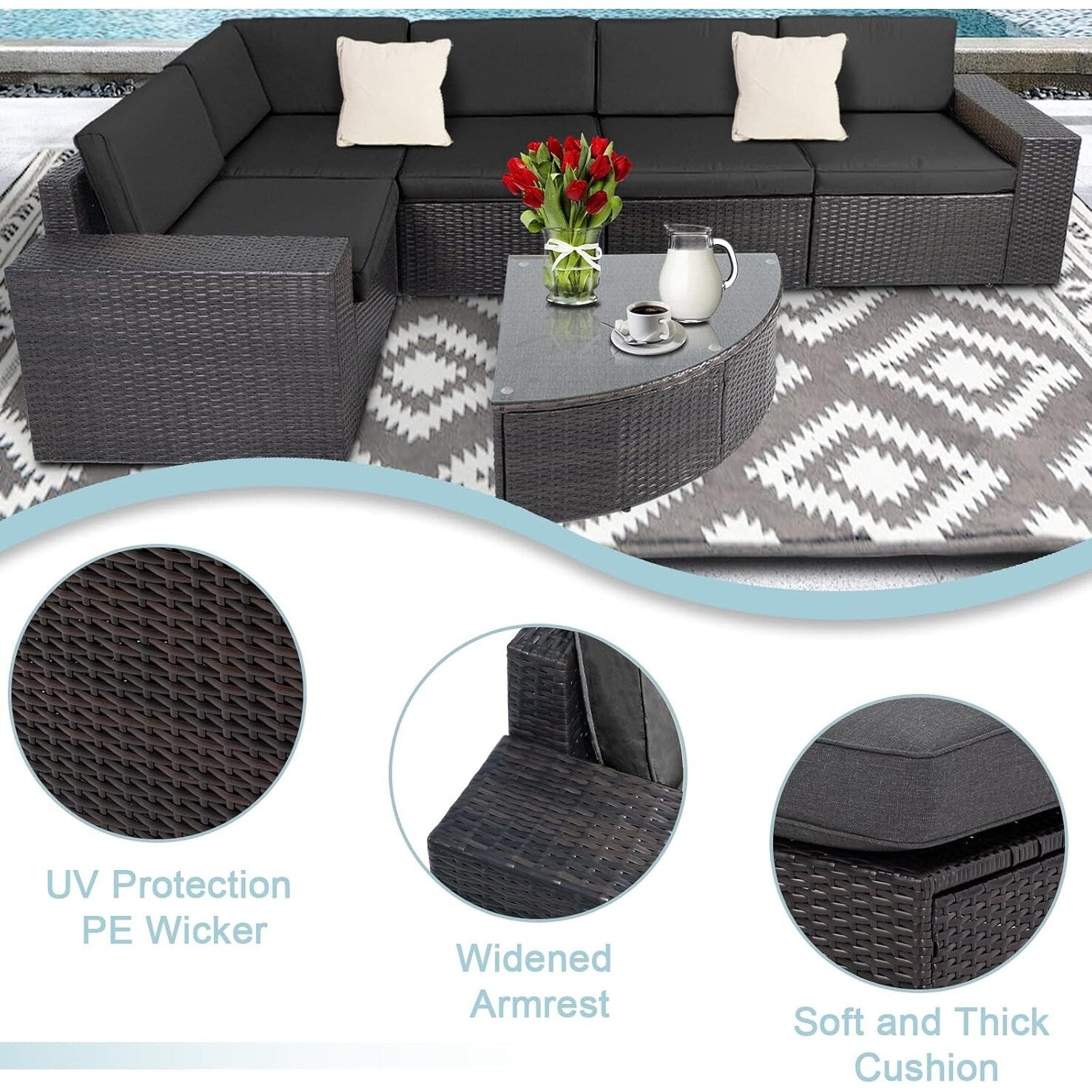 Ensemble de canapés d'extérieur 6 pièces en rotin marron Suncrown avec table