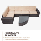 Ensemble de canapés d'extérieur 6 pièces en rotin marron Suncrown avec table