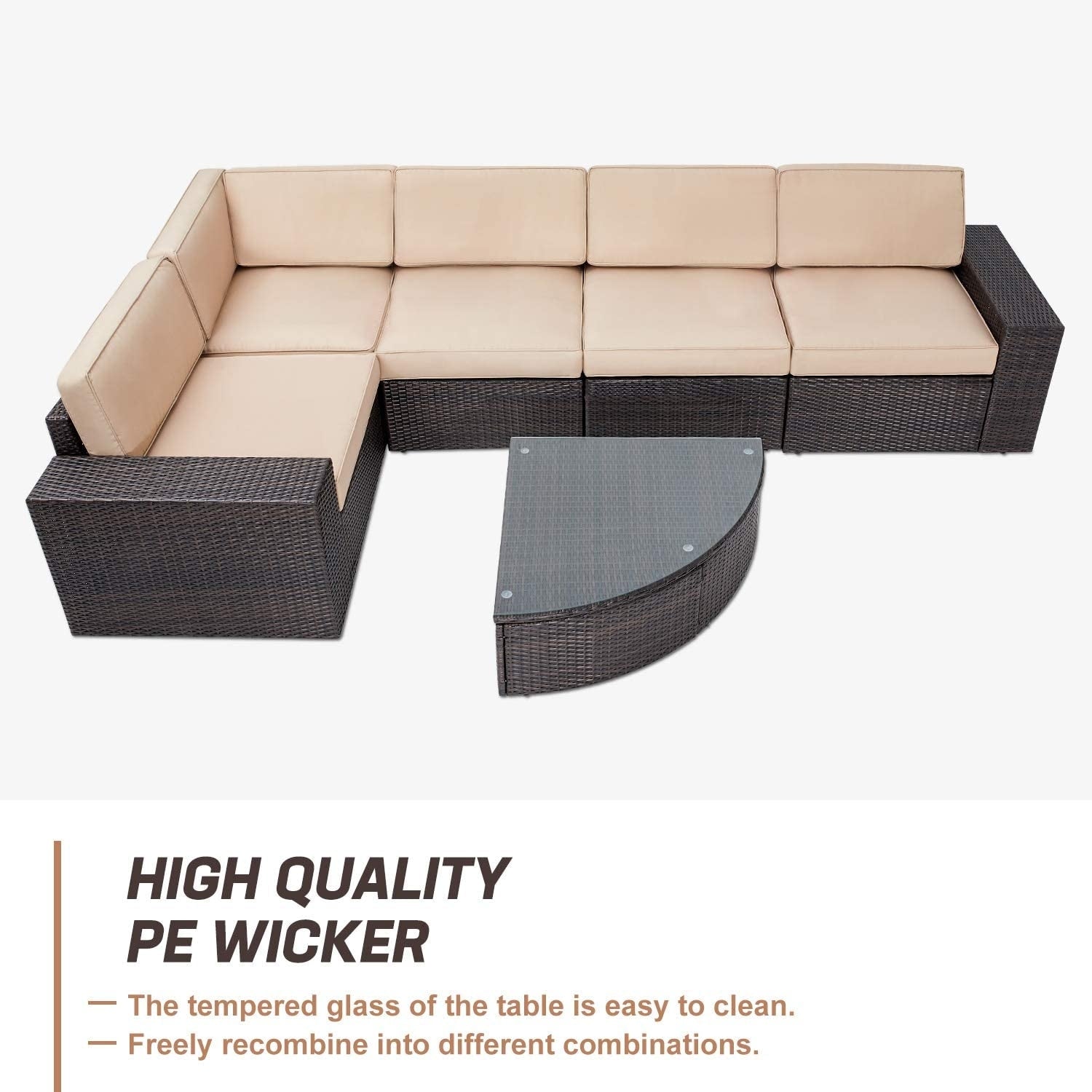 Ensemble de canapés d'extérieur 6 pièces en rotin marron Suncrown avec table