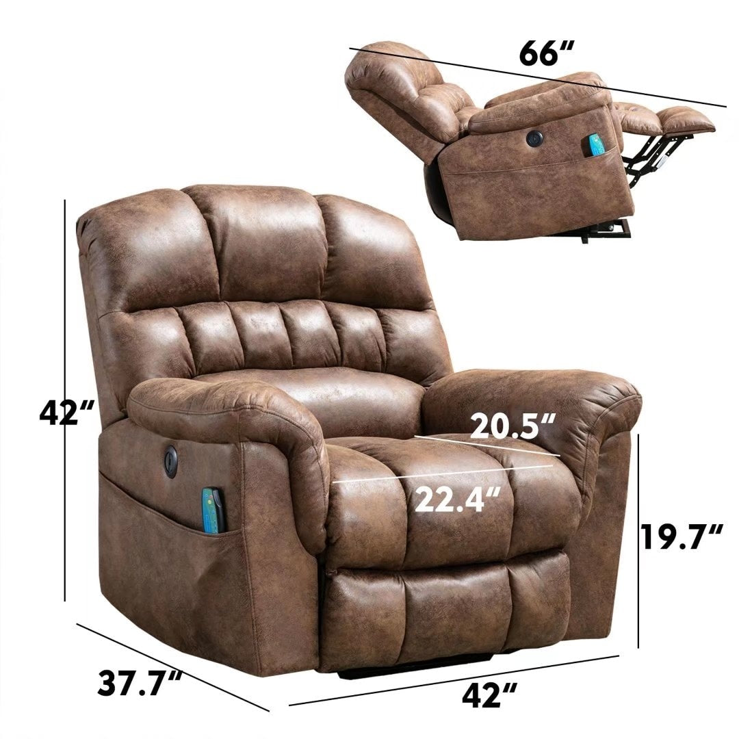 Fauteuil inclinable électrique surdimensionné de 42 po avec massage et chauffage