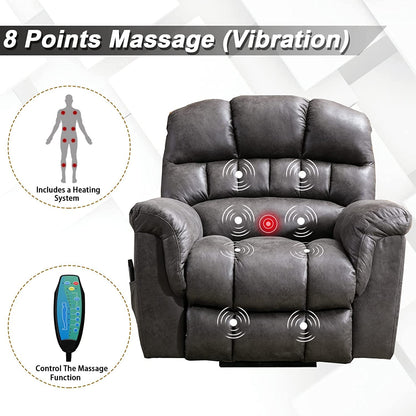 Fauteuil inclinable électrique surdimensionné de 42 po avec massage et chauffage