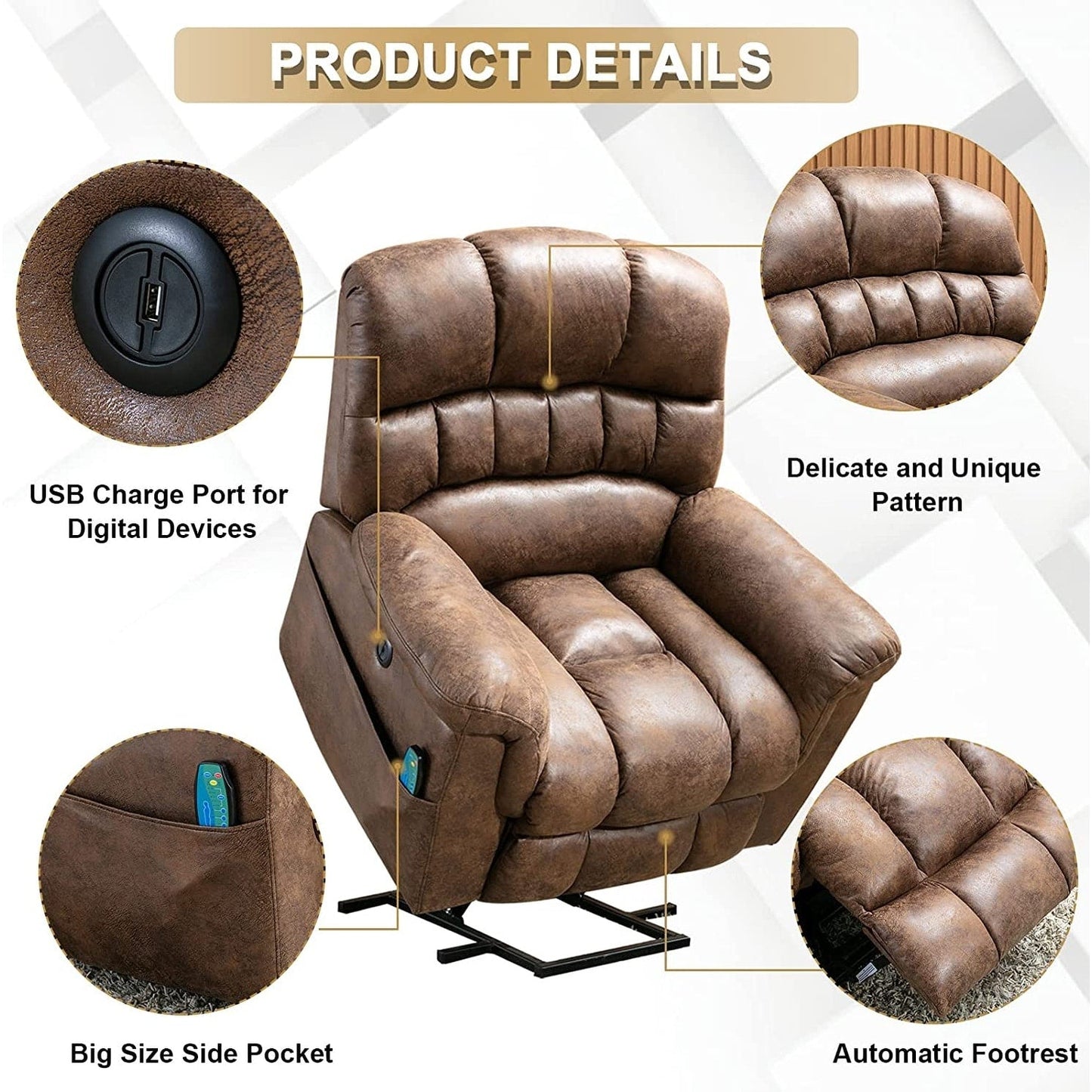 Fauteuil inclinable électrique surdimensionné de 42 po avec massage et chauffage