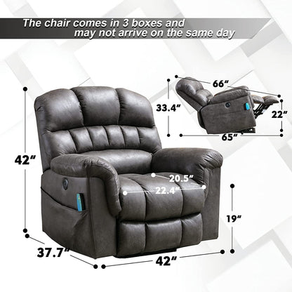 Fauteuil inclinable électrique surdimensionné de 42 po avec massage et chauffage